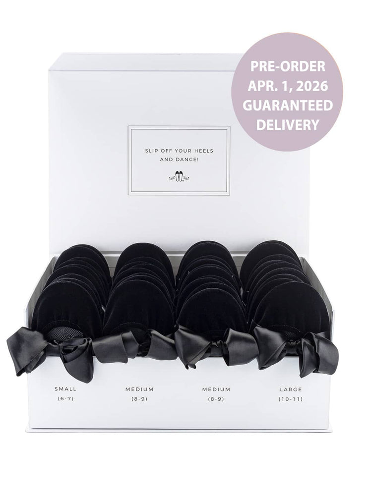 2026 April Pre-Order - 20 Pairs of Black Velvet Rescue Flats (WHITE Display Box)