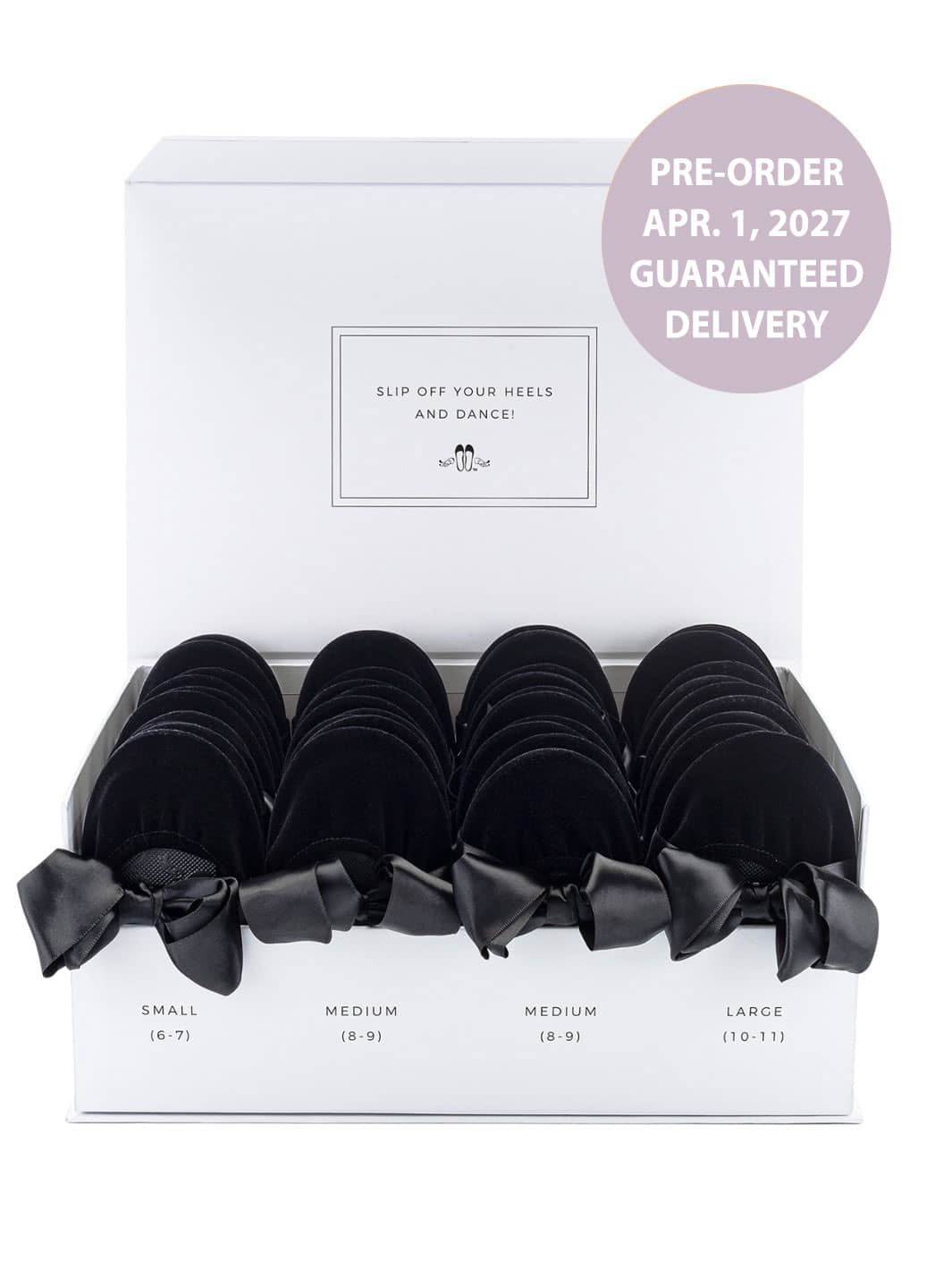 2027 April Pre-Order - 20 Pairs of Black Velvet Rescue Flats (WHITE Display Box)
