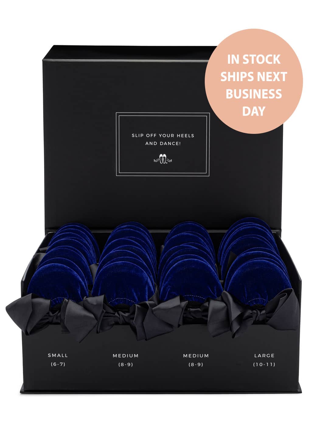 20 Pairs of Royal Blue Velvet Rescue Flats (BLACK Display Box)