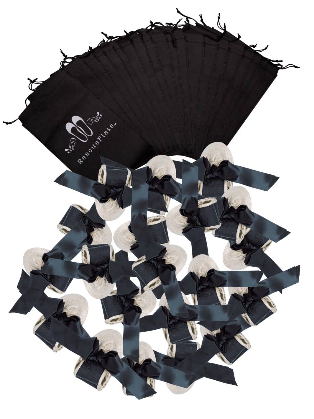 20 Pairs of Gold Glitter Rescue Flats (WHITE Display Box)