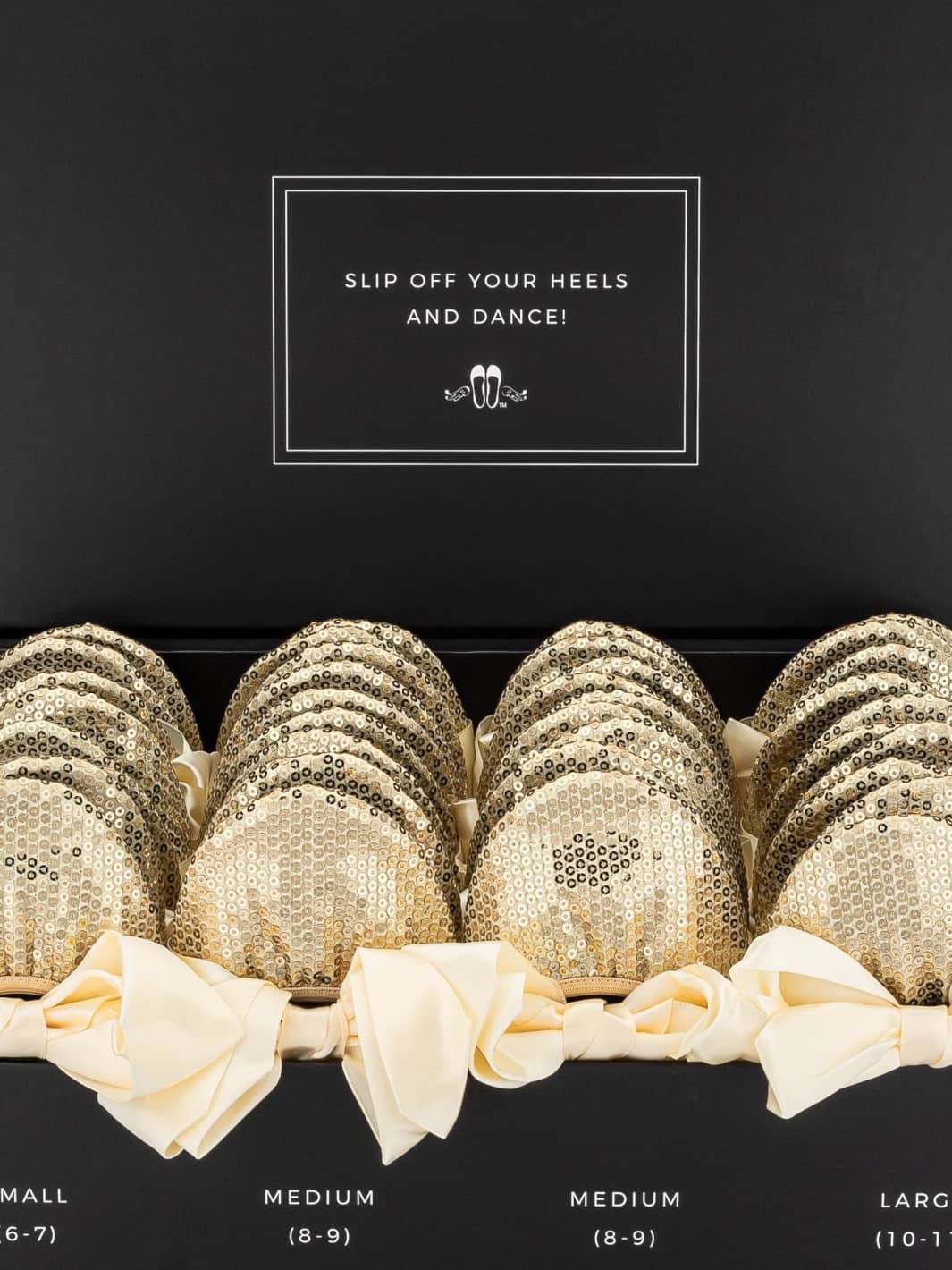 20 Pairs of Champagne Sequin Rescue Flats (BLACK Display Box)